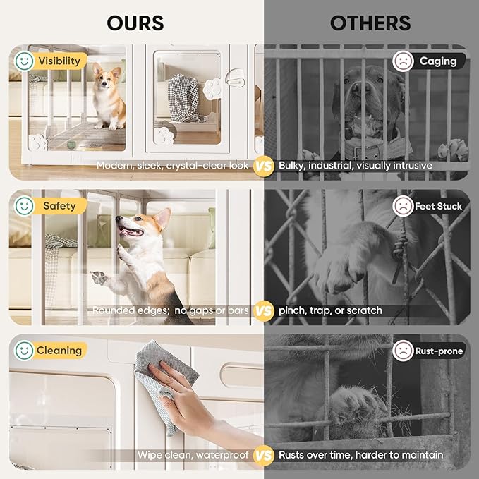 24" Acrylic Clear Dog Play Pen Indoors 12 Panels, Puppy Playpen with Door for Small Dogs Puppies, Transparent Plastic Pet Playpen Cage Fence Crate Kennel for Cat Kitten Rabbit Bunny Ferret etc