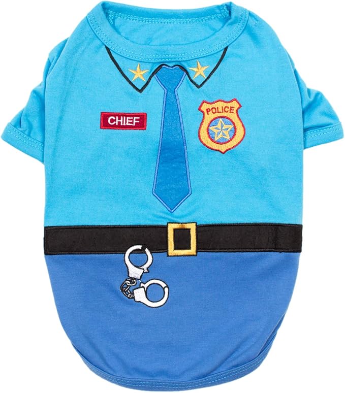 Parisian Pet Embroidered Dog Police Costume - Cop Costume for Dogs - 100% Cotton & Polyester - Blue, Medium Size