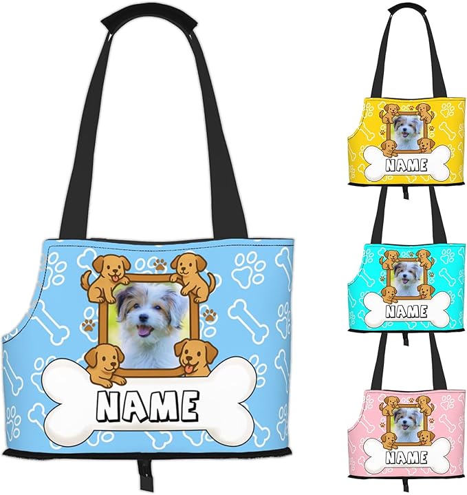 Custom Dog Carrier Purses Personalized Crossbody Puppy Carrying Bag Add Your Pet Photo Name Text Soft-Sided Sling Cat Pouch for Outdoor Hiking Traveling Subway Shopping (Style4)
