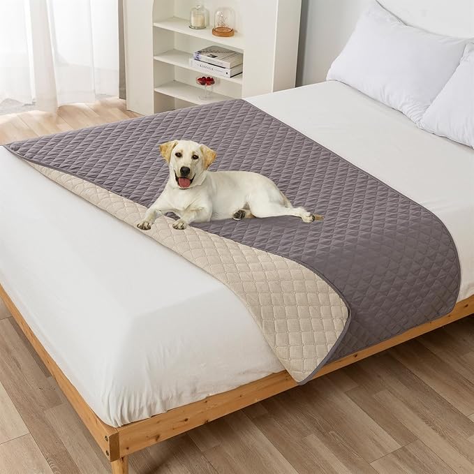 GIBZ Water Resistant Dog Bed Blanket Cover Large Anti Slip Pet Furniture Protector Washable Cat Quilted Mat for Couch, Grey, 75x180cm