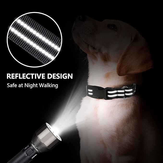 Martingale Dog Collar, Adjustable Nylon Reflective Collar with Buckle No Pull Dog Collar for Small Medium Large Dogs (Black M)