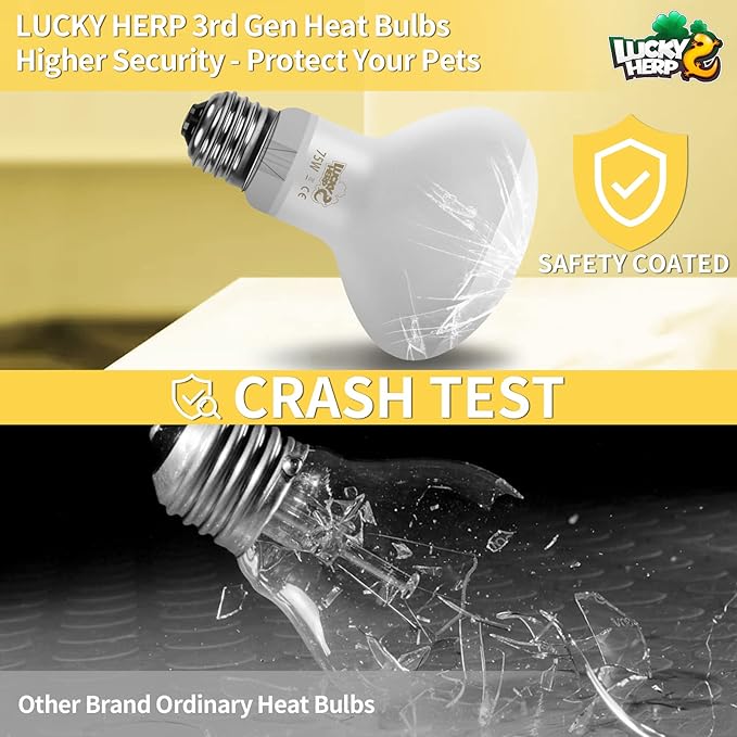 LUCKY HERP New Upgrade 75W Reptile Heat Lamp Bulb (3rd Gen, Safer), Amphibian Basking Spot Light Bulb, UVA Reptile Daylight Bulb for Turtle, Bearded Dragon, Lizard Heating Use (2 Pack)
