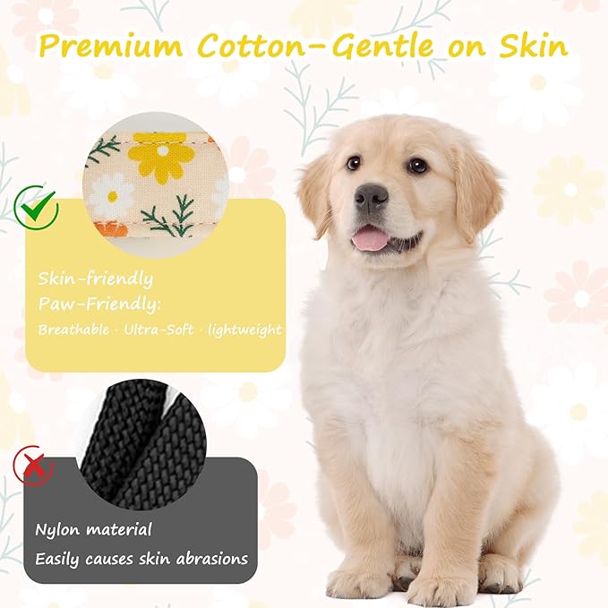 Dog Collar for Extra Small Dogs, Spring &Summer Theme Orange Small Dog Collars with Flower Pattern, Adjustable Puppy Dog Collars, Cute Girl or Boy Dog Collar Ideal for Gifts,Pet Accessory,M