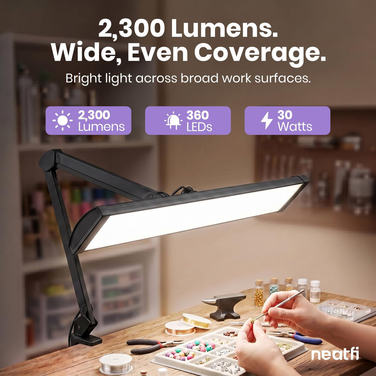 Neatfi Pro 2300LM 30W LED Desk Lamp, CRI 95, 24-Inch Head, CCT (Black-5)