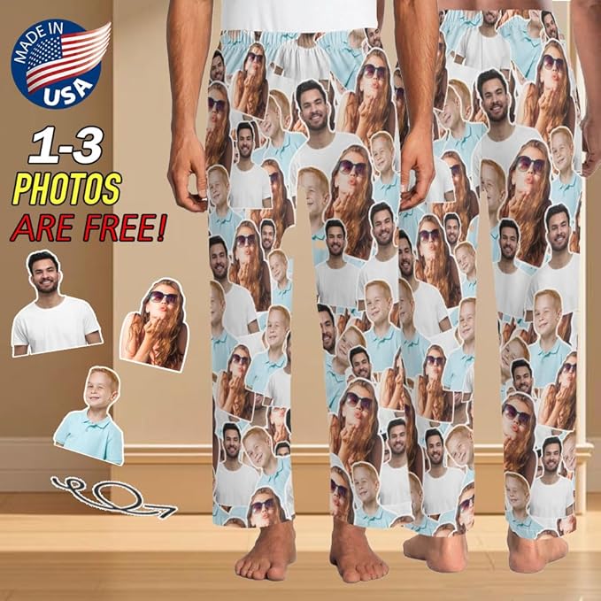 Custom Pajamas Pants with Photo for Men Women:Made in USA Personalized Pajama Trousers,Gifts for Wife Husband