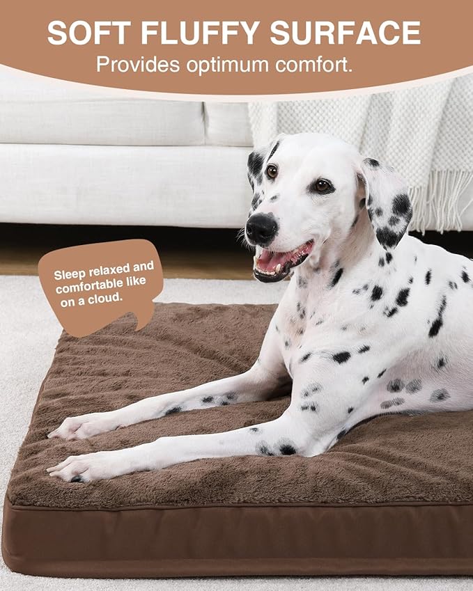 KSIIA Orthopedic Dog Bed Crate Waterproof Pet Mats for Large Dogs Deluxe Plush Washable Pet Bed with Egg Crate Foam & Removable Cover, 41 x 27 Inch, Brown