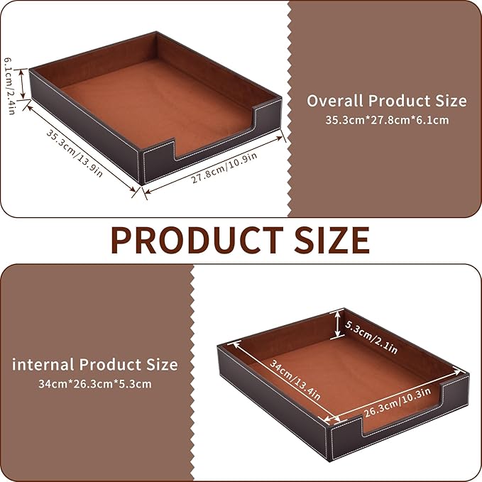 Leather Letter Tray, Office Supplies Desk Organizer for Mail Paper Files Magazines Jewelry Cosmetics,Luxury Letter Holder&Multipurpos Stackable Office Desktop Storage Box,Coffee
