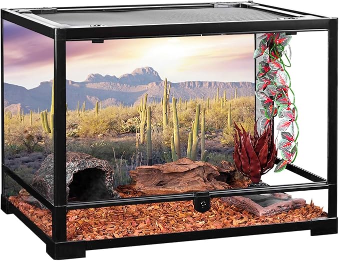 AWERT Reptile Habitat Background Blue Sky Oasis Mountain Cactus Sun and Desert Terrarium Background 24x16 inches