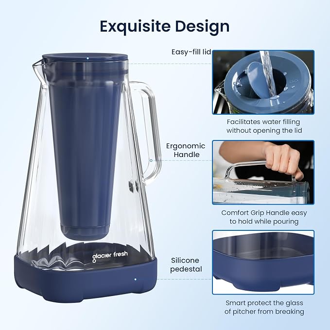 GLACIER FRESH 10 Cup Purela Glass Water Pitcher
