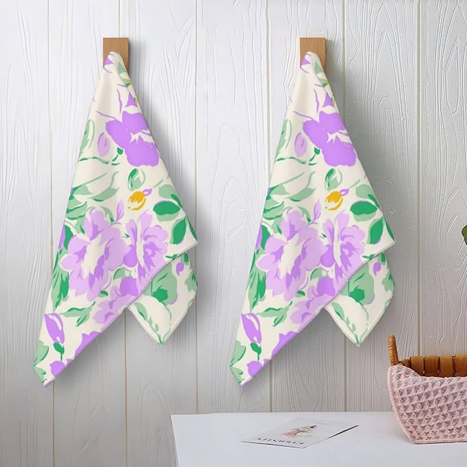 Cute Rabbit Hand Towels - 2 Pack, 14.5" X 28",Soft Microfiber Polyester Dark Towel Set with Adorable Bunny and Floral Pattern,for Fun Bathroom Kitchen Spa Hotel Decor Gifts Women Girls