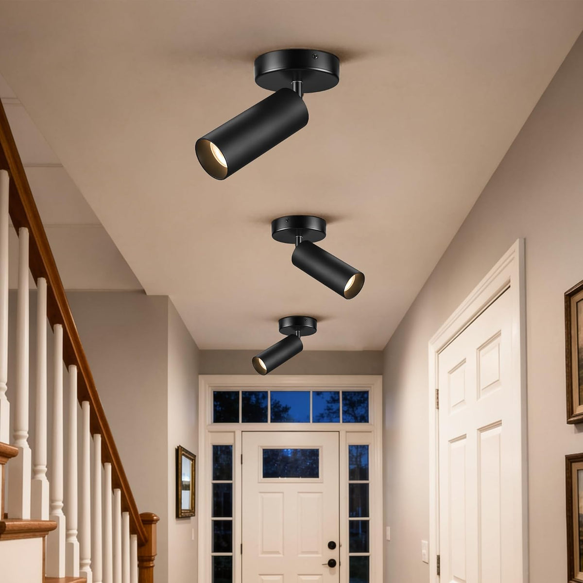Flush Mount Ceiling Light Fixture, Dimmable Adjustable Ceiling Spotlight Directional Spot Lights Indoor Can Accent Fixture for Living Rooms, Restaurant, Kitchen - 15W 3000K, CRI 97+, Black, 3 Pack