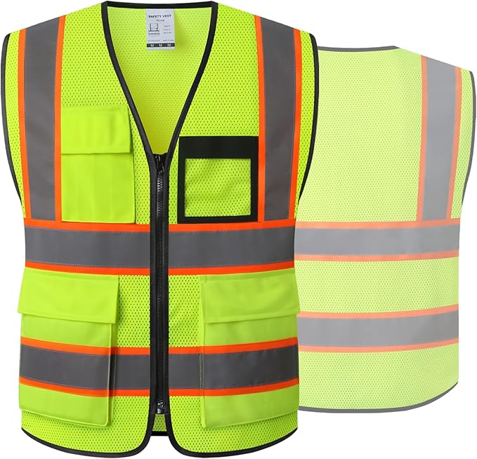Reflective Mesh Safety Vest for Men Women with 8 Pockets and Zipper Front High Visibility Mesh Vest Hi Vis Construction Work Vest,Meets ANSI/ISEA Standards(EKH1-Yellow-2XL)