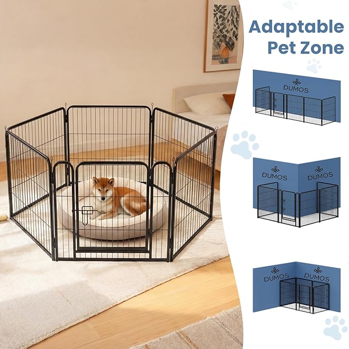 DUMOS Dog Playpen Indoor, Metal 40 Inch 6 Panels Foldable Pet Fence with Door, Outdoor Small Medium Large Dog Puppy Portable Exercise Play Pen for RV Camping, Trips, Play Yard