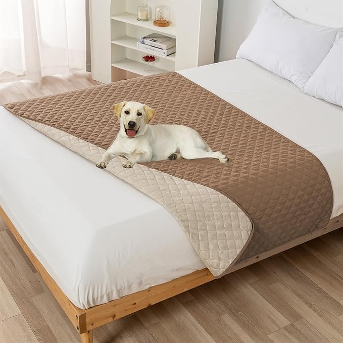 GIBZ Water Resistant Dog Bed Blanket Cover Large Anti Slip Pet Furniture Protector Washable Cat Quilted Mat for Couch, Khaki, 75x180cm