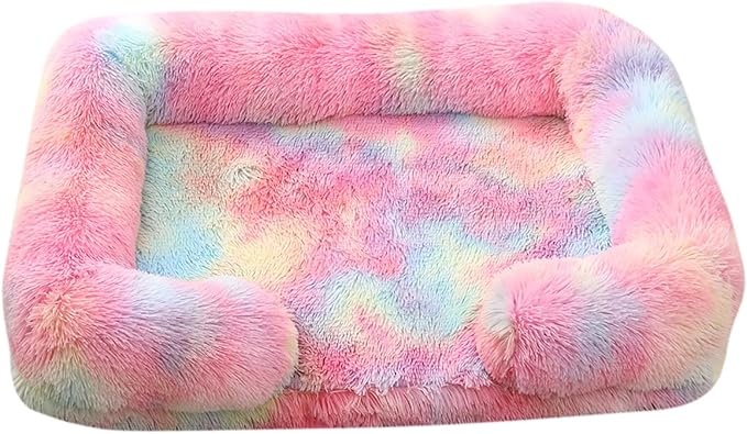 Dog Beds Large Sized Dog Orthopedic, Sofa Dog Bed with Waterproof Lining and Nonskid Bottom, Rectangle Washable Dog Bed for Medium Small Dogs Cats (Color : Rainbow, Size : 23 x 18)