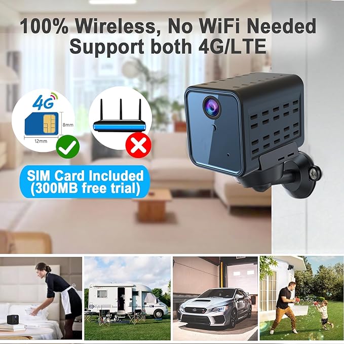 4G LTE Cellular Security Camera, No WiFi Security Camera, SIM Card Included, Upgraded Radar Motion Detection, Long Battery Life, 15-Day Standby, Portable Cordless Camera for Remote Monitoring