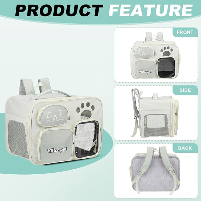 Cat Backpack Carrier, Breathable Dog Carrier Pet Supplies for Cats or Small Dogs Puppies, Intended for Hiking/Camping/Traveling (Gray, 16"x10"x12")