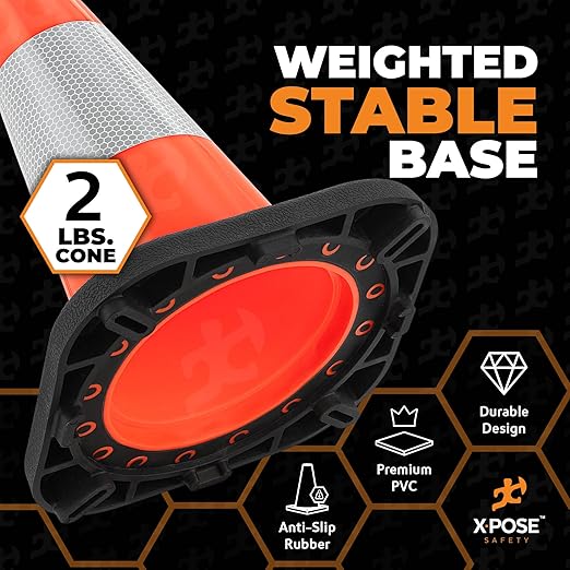 Xpose Safety 12 Inch Orange Traffic Cones with 4" Collar - 1 Pack Multipurpose PVC Plastic Safety Cone for Parking, Soccer, Caution, Kids and Construction -DOT Approved