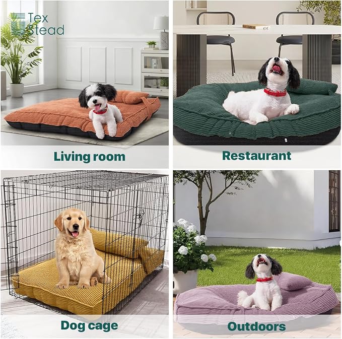 Corduroy Large Dog Bed for Big Dogs, Soft Washable Pet Bed with Removable Cover, Orthopedic Foam Support, Non-Slip Bottom for Large Breed Dogs 39"x28"