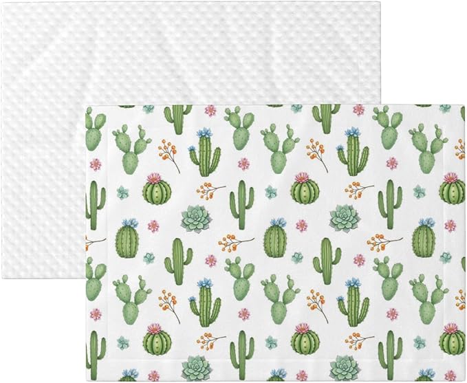 Double Sided Plush Pet Blanket with Cozy Dot Texture and Smooth Reverse, Watercolor Elements Succulent Plants Cactus, Reversible Throw for Dogs Cats on Couches Beds Crates