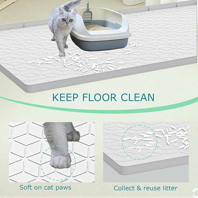 Cat Litter Mat for Litter Box, Silicone Large Cat Litter Trapping Mat - 28x22 in, Waterproof & Non-Slip, Durable & Easy Clean, Light Gray