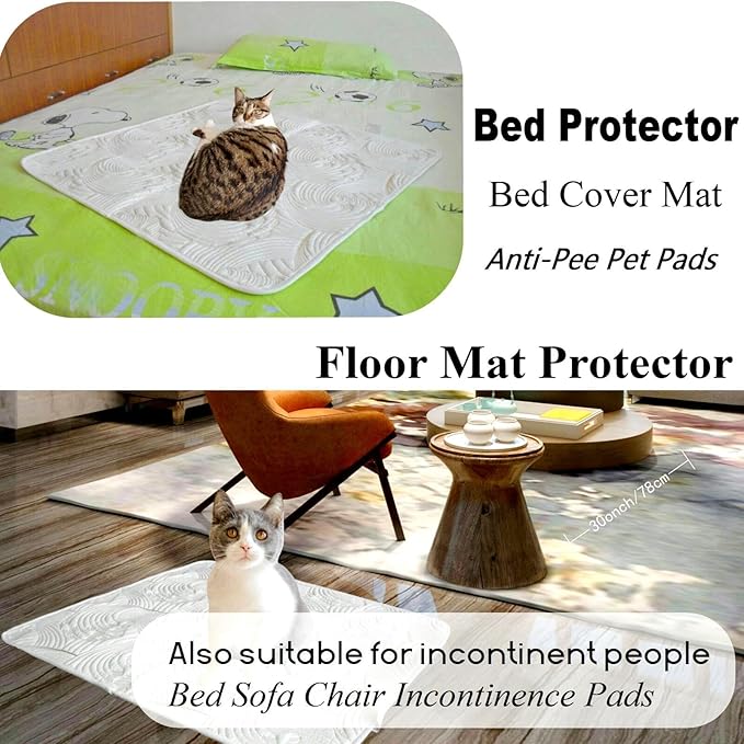 Washable Pet Pad Runner for Small Dogs/Cats - Multi-Layer Fabric Pet Mat Bed with Waterproof Backing Couch Cover Furniture Protector - Anti Cat Pee and Scratch, 60 x 28 inch, White