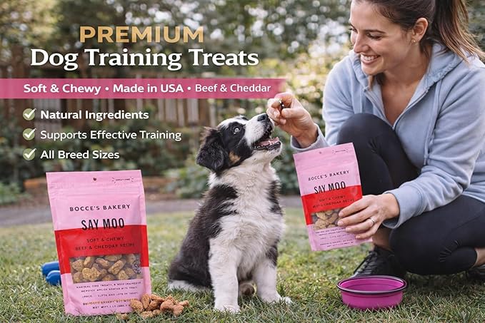 Say Moo Dog Treats. Bocces Bakery. Soft & Chewy Beef & Cheddar Recipe. 1.5 lb.