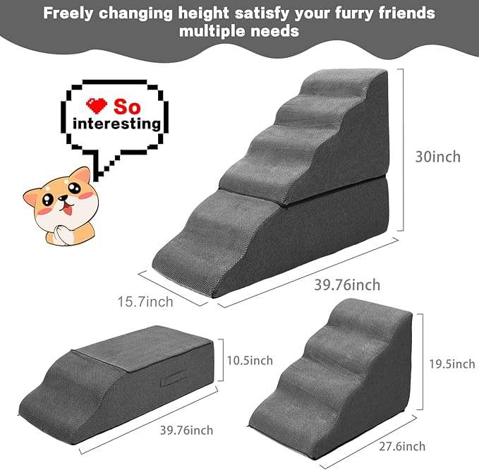 Dog Stairs for High Bed 30" H, 6-Step Dog Steps for Bed for Small Dogs and Cats, Pet Stairs for High Bed Climbing, Non-Slip Pet Step Ramps for Old Dogs/Cats, Free-Installation, Dark Grey
