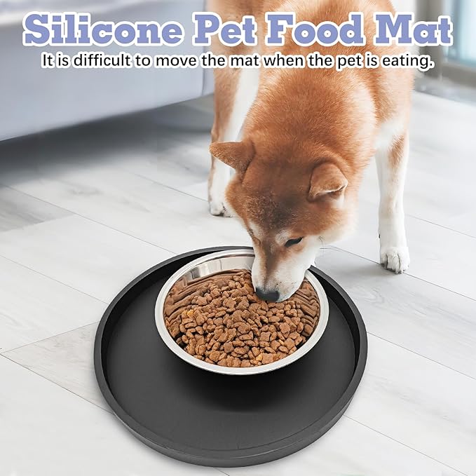 BNOSDM 2 Pack Cat Feeding Mat Pet Silicone Food Mat Black Dog Feeding Mats for Food and Water Nonslip Waterproof Feed Mats Round Eating Plate for Small Cats and Dogs (7.1in)