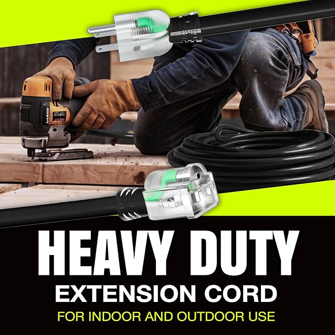 3ft Outdoor/Indoor Extension Cord 12/3 Gauge Extra Heavy Duty 3 Prong SJTW, Waterproof, Flexible Cold-Resistant Long Power Cord,15A 125V 1875W, Black by LifeSupplyUSA