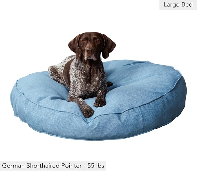 Gordie Round Indoor/Outdoor Pillow Style Dog Bed, Blue Heather, Large