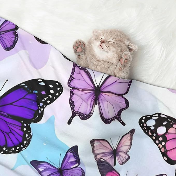 Waterproof Dog Blanket Soft Pet Blanket for Puppy Cat, Fleece Cat Throw Blankets for Furniture Bed Couch Sofa Reversible - Flying Butterflies
