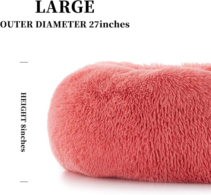 SunStyle Home Dog Bed Medium Size, Machine Washable Donut Round Calming Dog Bed, Anti-Anxiety Fluffy Plush Faux Fur with Anti-Slip Bottom Cushion for Medium and Large Pets