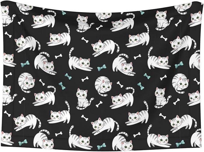 Double Sided Plush Pet Blanket with Cozy Dot Texture and Smooth Reverse, White Cute Cats, Reversible Throw for Dogs Cats on Couches Beds Crates