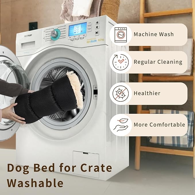 nononfish Dog Crate Bed for Small Dogs Washable Orthopedic Flat for Inside Crate Cages Kennel House Sofa Plush Comfy Sleeping Beige,24 in
