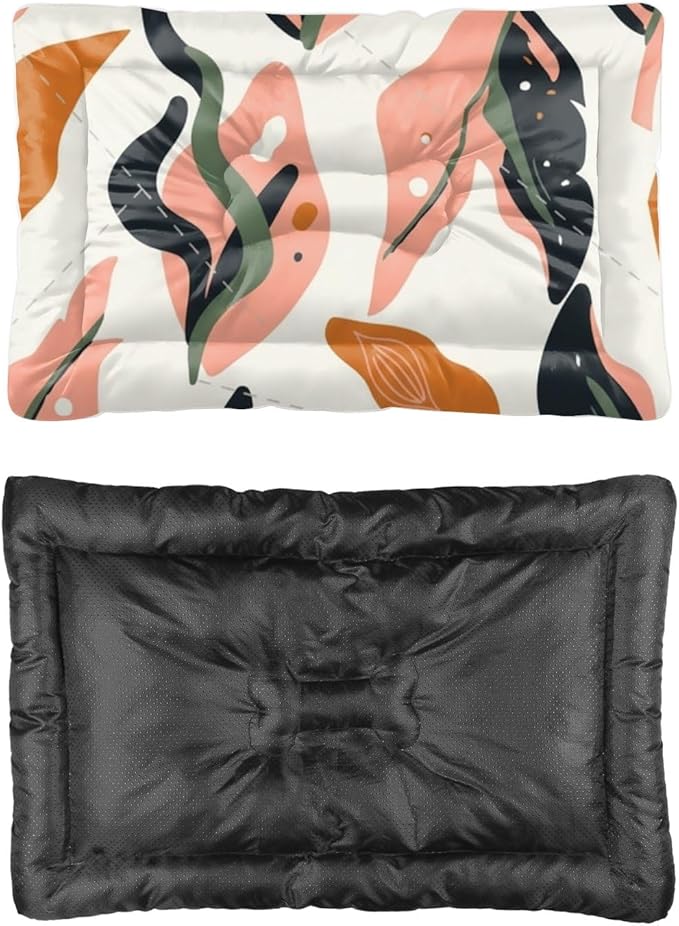 Pastel Pink Leaves Dog Beds & Furniture Pet Bed & Crate Mat Pet Pad Dog Crate Pillow Washable Non-Slip Cushion Bed Washable Pad Mat Pillows for Medium Dogs Indoor Outdoor 36X24 Inch