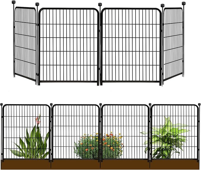 Garden Fencing 36 Inch High, 4 Panels Total 8.9 Ft(L) Dog Fence Outdoor for Yard, 4 One-Sided Plate, No Door, Anti Dig Fence Barrier, Dog Pen, Rabbit Fences, Garden Fences and Borders