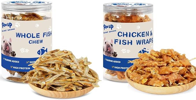 PAWUP Chicken Wrapped Fish & Whole Fish Treats for Dogs, Air Dried -100% Wild-Caught Fish Treat, Only Two Ingredient, High in Protein and Omega-3