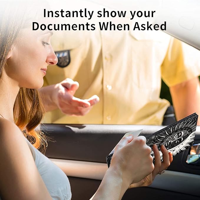 Car Registration and Insurance Holder, Leather Car Glove Box Organizer, Cool Car Accessories for ID, Driver's License Cards & Essential Document, business cards, Men&Women,Blacks Soon Moon Stars