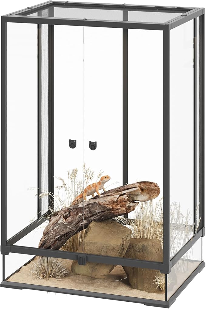 Erinnyees 67 Gallon Reptile Terrarium with Top Screen Ventilation, Snake Habitat with Heating Pad Space, Front Opening Reptile Vivarium with Sliding Cable Outlet for Leopard Geckos, Snakes, Turtles