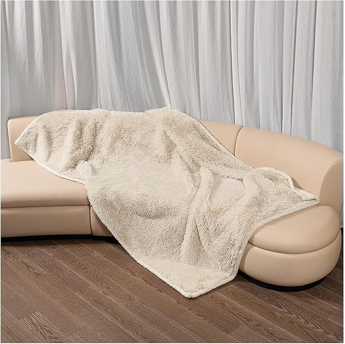 Calming Dog Blanket,Waterproof Long Faux Fur Pet Blankets for Medium Puppy Cat Reverible Sofa Couch Covers Washable Pets Ded Cover Cream S-40x28in