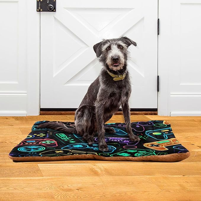Colorful Video Game Controllers Dog Bed Cat Bed, Rectangle Comfortable Pet Bed, Ultra Soft Calming Dog Bed for Small Medium Dogs, 18x24in