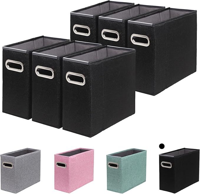 6 Packs Letter Size File Organizer, File Folders Organizer, Fabric Storage Box, Collapsible Paper Organizer with Metal Handle, Smooth PVC Rails, Only Box (Black)