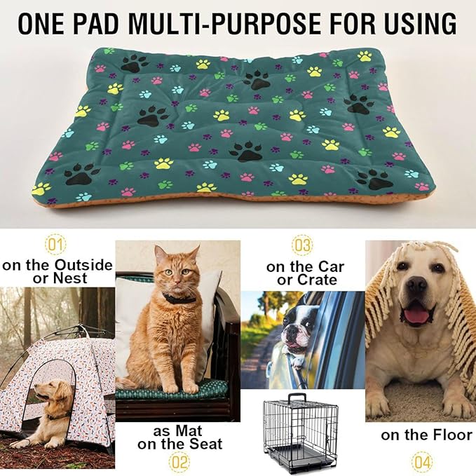 Dog Paw Colorful Pet Bed Cute Dog Bed Mat Absorbing Non Slip Pad Pet Sleeping Mat for Small, Medium, and Large Dogs Puppy Cat 24 in x 18 in