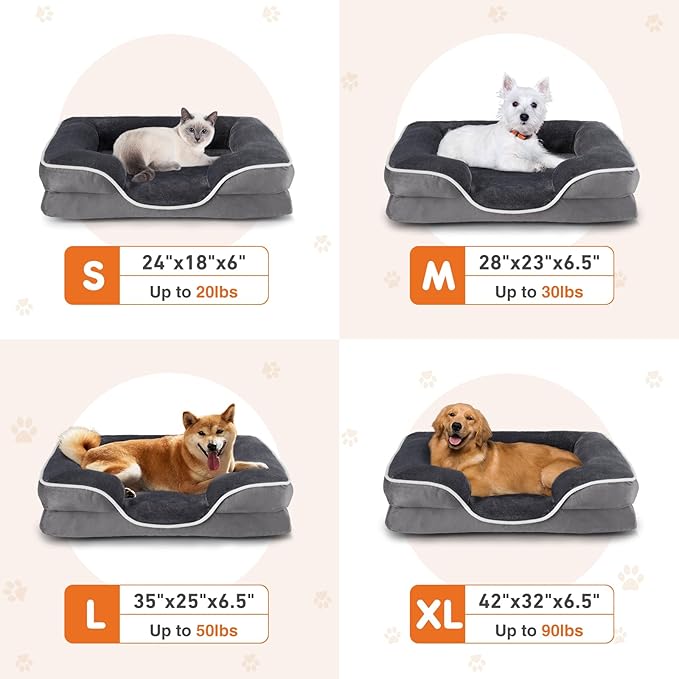 Sweetcrispy Orthopedic Dog Bed, XL Large Memory Foam Puppy Cat Bed with Washable Waterproof Removable Cover & Non-Slip Bottom for Pet Calming Sleeping (42"x32", Gery)