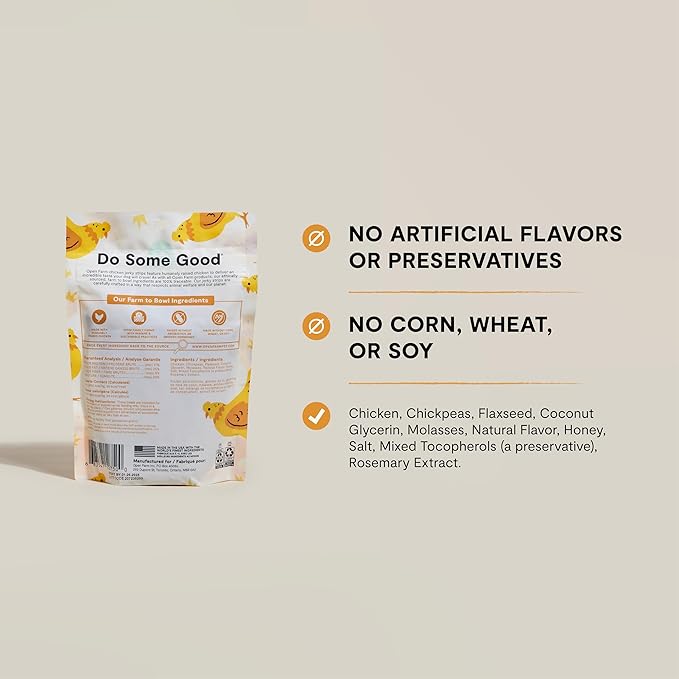 Open Farm, Dog Jerky Treats, Soft & Chewy Oven-Baked Jerky Strips Made with Ethically & Sustainably Sourced Ingredients, Protein Packed Dog Treats, Grain-Free Chicken Recipe, 5.6oz Pouch