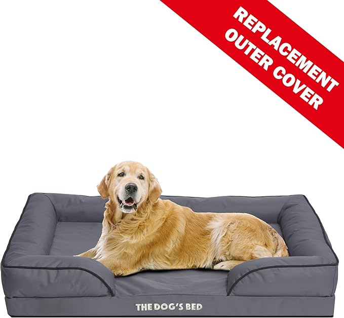The Dog’s Bed Replacement Outer Cover & Bolster for Standard Foam Beds, Oxford Fabric, Grey, XL