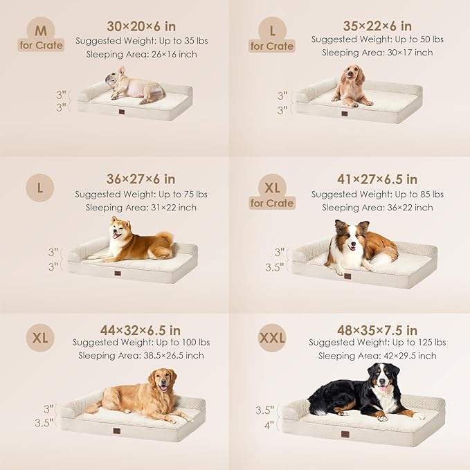 EHEYCIGA Orthopedic Dog Bed Medium Size Dogs, Memory Foam Dog Bed with Washable Removable Cover, Waterproof Pet Sofa Couch for Crate with Nonskid Bottom, 30x20x6 Beige
