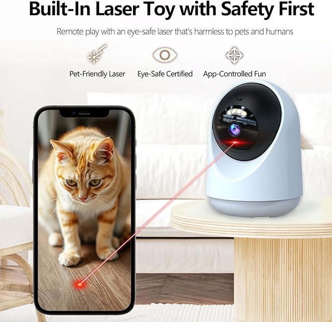 Pet Camera Indoor with Laser Toy 4MP 2.4/5GHz WiFi, 2.5k HD Cat Camera with Phone App, Night Vision & Motion Detection Alerts - APP Remote Control Interactive Device for Dog Cat Monitoring Security