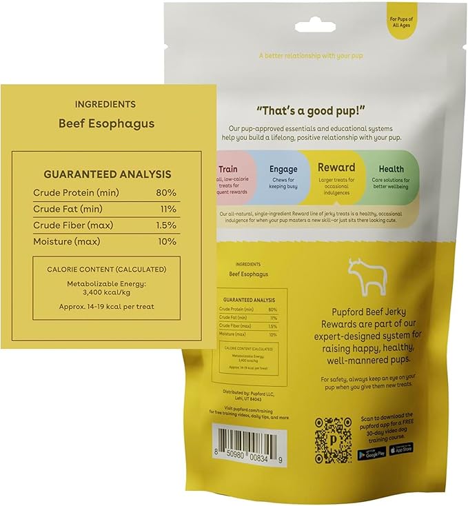 Pupford Crunchy Jerky Treats for Dogs & Puppies, Made in USA, Single Ingredient, No Fillers (Beef, 8 oz)